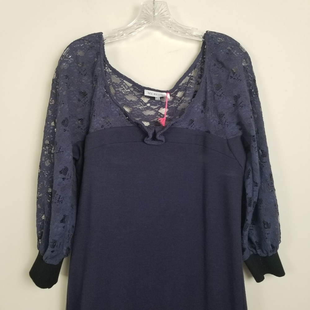 See By Chloe Wool Blend Knit Dress Lace Sleeves Size 8 NWT - Picture 2 of 7